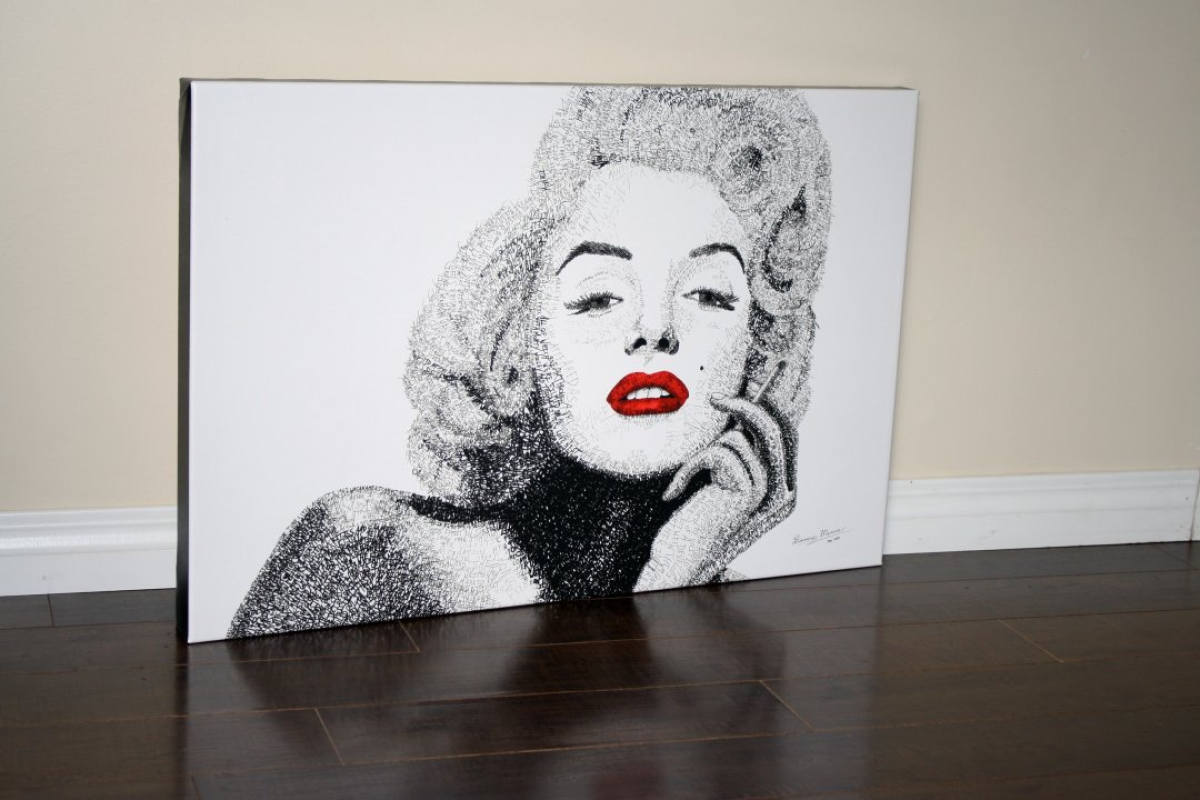 Marilyn Monroe Word Art - 30x20" Ink Drawing