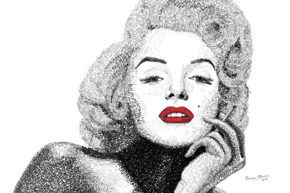 Marilyn Monroe Word Art - 30x20" Ink Drawing